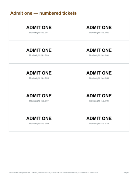 Preview of the first page of Admit-one tickets (PDF)
